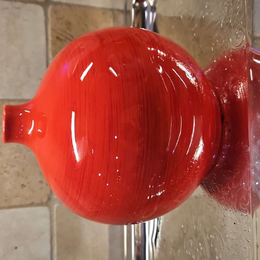 FITZ AND FLOYD Small Short Vase Pottery Pop Of Red Color